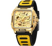 DAXIAOYU Reloj mecánico automático de esqueleto deportivo para hombre, esfera cuadrada hueca, correa de silicona, transpirable, regalos para hombre, Negro Oro