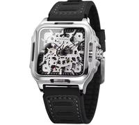 DAXIAOYU Reloj mecánico automático de esqueleto deportivo para hombre, esfera cuadrada hueca, correa de silicona, transpirable, regalos para hombre, Negro-Plata