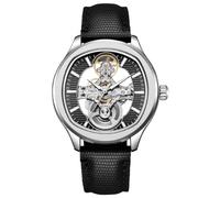 DAXIAOYU Reloj mecánico automático de esqueleto hueco de doble cara, diseño único de esfera texturizada, impermeable, luminoso, para hombre, Plata Negro-Cuero, Moda