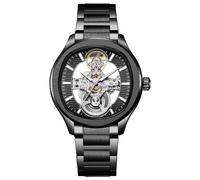 DAXIAOYU Reloj mecánico automático de esqueleto hueco de doble cara, diseño único de esfera texturizada, impermeable, luminoso, para hombre, negro - acero, Moda