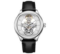 DAXIAOYU Reloj mecánico automático de esqueleto hueco de doble cara, diseño único de esfera texturizada, impermeable, luminoso, para hombre, Piel plateada, Moda