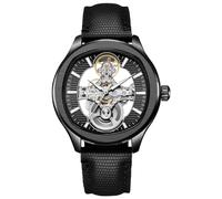 DAXIAOYU Reloj mecánico automático de esqueleto hueco de doble cara, diseño único de esfera texturizada, impermeable, luminoso, para hombre, negro, cuero, (Black-leather), Moda