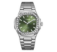 DAXIAOYU Reloj mecánico automático de lujo con bisel de diamantes de imitación para hombre, reloj de pulsera de acero inoxidable con hebilla de mariposa, resistente al agua, con pantalla de calendario