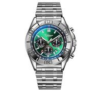 DAXIAOYU Reloj mecánico automático de negocios para hombre, multifunción, temporizador, esfera de 6 pines, calendario, reloj de pulsera luminoso de acero inoxidable, Correa de acero, verde plateado