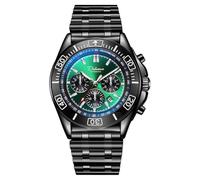 DAXIAOYU Reloj mecánico automático de negocios para hombre, multifunción, temporizador, esfera de 6 pines, calendario, reloj de pulsera luminoso de acero inoxidable, Correa de acero, negro y verde