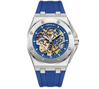 DAXIAOYU Reloj mecánico automático impermeable para hombre, diseño de esqueleto hueco, a la moda, multicolor, correa de silicona, luminoso, deportivo, de lujo, Azul plateado, Lujo