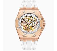 DAXIAOYU Reloj mecánico automático impermeable para hombre, diseño de esqueleto hueco, a la moda, multicolor, correa de silicona, luminoso, deportivo, de lujo, Blanco rosa, Lujoso