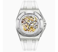 DAXIAOYU Reloj mecánico automático impermeable para hombre, diseño de esqueleto hueco, a la moda, multicolor, correa de silicona, luminoso, deportivo, de lujo, Plateado blanco, Lujo