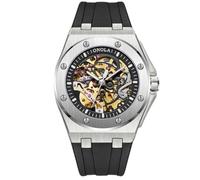 DAXIAOYU Reloj mecánico automático impermeable para hombre, diseño de esqueleto hueco, a la moda, multicolor, correa de silicona, luminoso, deportivo, de lujo, Plateado negro, Lujo