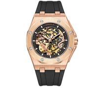 DAXIAOYU Reloj mecánico automático impermeable para hombre, diseño de esqueleto hueco, a la moda, multicolor, correa de silicona, luminoso, deportivo, de lujo, Oro Rosa, Lujo