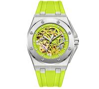 DAXIAOYU Reloj mecánico automático impermeable para hombre, diseño de esqueleto hueco, a la moda, multicolor, correa de silicona, luminoso, deportivo, de lujo, Plateado, verde (Silver Green), Lujo