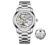 DAXIAOYU Reloj mecánico automático para hombre, resistente al agua, esfera tallada en 3D, reloj luminoso Relogio Masculino + caja, plateado, Lujoso
