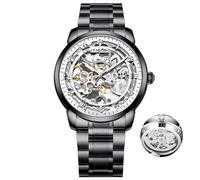 DAXIAOYU Reloj mecánico automático para hombre, resistente al agua, esfera tallada en 3D, reloj luminoso Relogio Masculino + caja, plateado, Lujoso