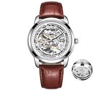 DAXIAOYU Reloj mecánico automático para hombre, resistente al agua, esfera tallada en 3D, reloj luminoso Relogio Masculino + caja, plateado, Lujoso
