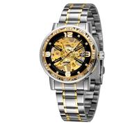 DAXIAOYU Reloj mecánico de lujo para hombre, reloj de esqueleto de diamante transparente, reloj azul de acero inoxidable luminoso de lujo para hombre, Negro dorado, Lujoso