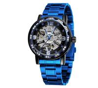 DAXIAOYU Reloj mecánico de lujo para hombre, reloj de esqueleto de diamante transparente, reloj azul de acero inoxidable luminoso de lujo para hombre, Azul Negro, Lujoso