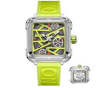 DAXIAOYU Reloj mecánico retro cuadrado para hombre, correa de silicona, reloj de esqueleto, a la moda, impermeable, luminoso, casual, automático, relojes de pulsera para hombre, Verde