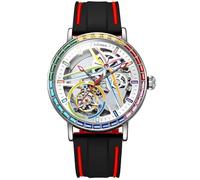 DAXIAOYU Reloj mecánico totalmente automático de diseño único para hombre, bisel envolvente de piedras preciosas de colores, reloj de pulsera hueco de esqueleto, impermeable, luminoso, de acero