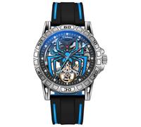 DAXIAOYU Reloj mecánico Tourbillon con personalidad totalmente automático para hombre, diseño de araña de esqueleto hueco, reloj conceptual de agujero de gusano, impermeable, luminoso, moderno, Azul,
