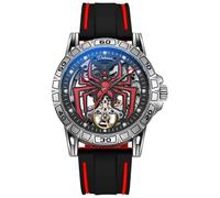 DAXIAOYU Reloj mecánico Tourbillon con personalidad totalmente automático para hombre, diseño de araña de esqueleto hueco, reloj conceptual de agujero de gusano, impermeable, luminoso, moderno, Rojo