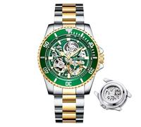 DAXIAOYU Reloj para hombre, totalmente automático, mecánico, hueco, a la moda, impermeable, para estudiantes, reloj masculino, serie Water Ghost Tourbillon, Dorado, verde , Lujoso