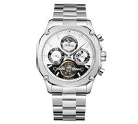 DAXIAOYU Relojes mecánicos automáticos para hombre Super Grand Moonphase Hollow Tourbillon Reloj de pulsera de acero inoxidable con fecha y fecha de la tierra, PlateadoBlanco, Lujoso