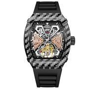DAXIAOYU Tonneau - Reloj de pulsera para hombre, diseño de caja hueca Tourbillon, reloj mecánico automático de lujo, esfera grande, impermeable, correa de goma, Negro -, Lujo