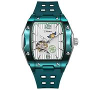 DAXIAOYU Tonneau Sports Tourbillon - Reloj mecánico automático para hombre, con fases de luna estrellada, correa de goma, impermeable, luminoso, Verde, Lujoso
