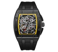 DAXIAOYU Trend Skeleton Gear - Reloj de pulsera para hombre, correa de silicona, mecánico automático, 3 ATM, impermeable, luminoso, deportivo, de lujo, Negro Amarillo, Lujoso