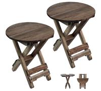DAXULY Mesa pequeña de patio, mesa auxiliar plegable para exteriores, mesa auxiliar de centro portátil, parte superior de madera para sala de estar, dormitorio (redonda, nogal, juego de 2)