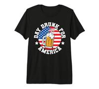 Day Drunk For America Drinking American Flag 4th of July Camiseta Premium