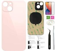 Day-market Cristal Trasero de Repuesto para iPhone 13 (6.1 Pulgadas) con Cinta preinstalada + Instrucciones de instalación + Herramientas de reparación + Protector de Pantalla (Rosa)