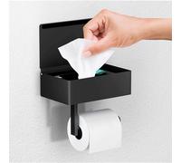 Day Moon Designs Porta Rollos de Papel Higiénico con Estante - Caja para Dispensador de Toallitas Húmedas Oculto - Portarrollos de Baño de Pared de Acero Inoxidable con Bandeja - Negro Mate