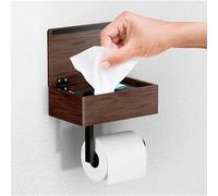 Day Moon Designs Porta Rollos de Papel Higiénico con Estante - Caja para Dispensador de Toallitas Húmedas Oculto - Portarrollos de Baño de Pared de Acero Inoxidable con Bandeja - Madera Oscura