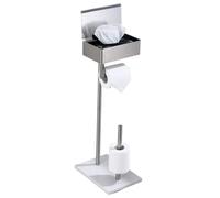 Day Moon Designs Soporte de Papel higiénico de pie con Estante, dispensador de Papel higiénico y toallitas Desechables y Almacenamiento para baño, Organizador de baño (Brushed Nickel)