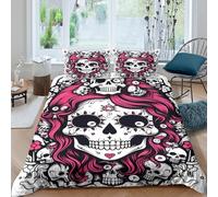 Day of Dead Style Funda Edredon Microfibra Juego de Ropa de Cama de 3 Piezas Impresión 3D Cierre de Day of Dead Estilo Funda de Edredón Funda de Almohada a Juego Suave for Ancianos Single（140x200cm）