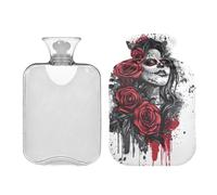 Day of Dead Women - Botella de agua caliente con funda de terciopelo, bolsa de agua caliente de 1 litro para comprimir caliente y fría, botellas de agua caliente con fundas, ideal para aliviar los