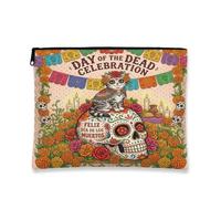 Day of the Dead American Shorthair Cats Bolsa de maquillaje, bolsa de viaje con estampado de calavera para mujeres y niñas, organizador de lona portátil bohemio con cremallera, 7 x 9 pulgadas