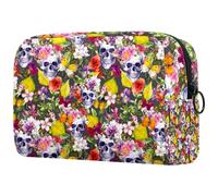 Day of The Dead - Bolsa de cosméticos para mujer, diseño de calavera de azúcar con flores, bolsa organizadora grande con cremallera, multicolor, 18.5x7.5x13cm/7.3x3x5.1in, Neceser