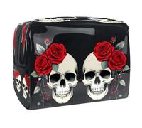 Day of The Dead - Bolsa de cosméticos para mujer, diseño de calavera de rosa roja, bolsa organizadora de maquillaje grande de PVC con cremallera, multicolor, 18.5x7.5x13cm/7.3x3x5.1in, Neceser