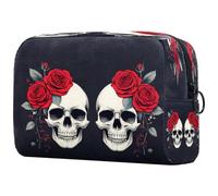 Day of The Dead - Bolsa de cosméticos para mujer, diseño de calavera de rosa roja, bolsa organizadora grande con cremallera, multicolor, 18.5x7.5x13cm/7.3x3x5.1in, Neceser