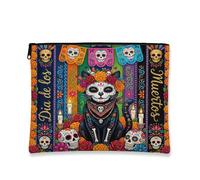 Day of the Dead Bombays Cats - Bolsa de maquillaje con estampado de calavera y flores, bolsa de viaje para mujeres y niñas, organizador de lona portátil gótico con cremallera, 7 x 9 pulgadas