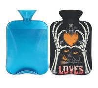 Day of The Dead - Botella de agua caliente con diseño de calavera divertida con funda, gato negro, bolsa de agua caliente de 2 litros para aliviar el dolor, cuello y hombros, manos, pies, compresa