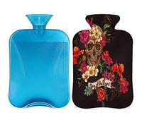 Day of The Dead - Botella de agua caliente con funda esponjosa, bolsa de agua caliente de gran capacidad de 2 litros, bolsa de agua floral con calavera para noches acogedoras, alivio del dolor, espalda, cuello y hombros