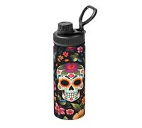Day of The Dead Botella de agua de acero inoxidable aislada al vacío de 18 onzas/530 ml, termo a prueba de fugas con asa de transporte, taza térmica para deportes, escuela, viajes, gimnasio, viajes