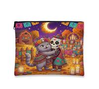 Day of the Dead British Shorthair Cats - Bolsa de maquillaje para mujer, divertida bolsa de viaje para cosméticos, organizador portátil de lona con cremallera, bolsa de aseo de granja de 7 x 9