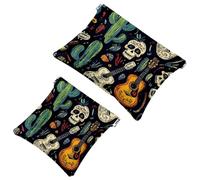 Day of The Dead Cactus Guitars Skulls Pocket Cosméticos Bolsa de Cosméticos Impermeable Sin Cremallera Cierre Automático, Mini Almacenamiento Portátil de Viaje para Auriculares Joyas, Multi 01.,