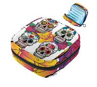 Day of The Dead Calavera Suger Skull - Bolsa de almacenamiento para servilletas sanitarias, bolsa de almohadilla menstrual portátil con cremallera para adolescentes, niñas, mujeres y mujeres