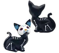 Day Of The Dead Cat Figurine - Resin Skeleton Sculpture, Cute Halloween Dec