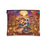 Day of the Dead Cockapoo Dog - Bolsa de maquillaje de perro con diseño de esqueleto divertido para mujeres y niñas, organizador portátil de lona con cremallera de 7 x 9 pulgadas